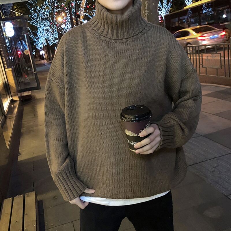 Hong Kong Style Turtleneck Sweater Men's Korean Style Fashion Man Loose Student Trendy Personality Handsome Pullover Harajuku Idle Style Ins