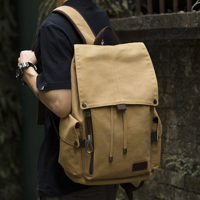 Korean Style Retro Canvas Men's Bag Casual Backpack Men's Travel Backpack Trendy Middle School Student Schoolbag Computer Bag Men