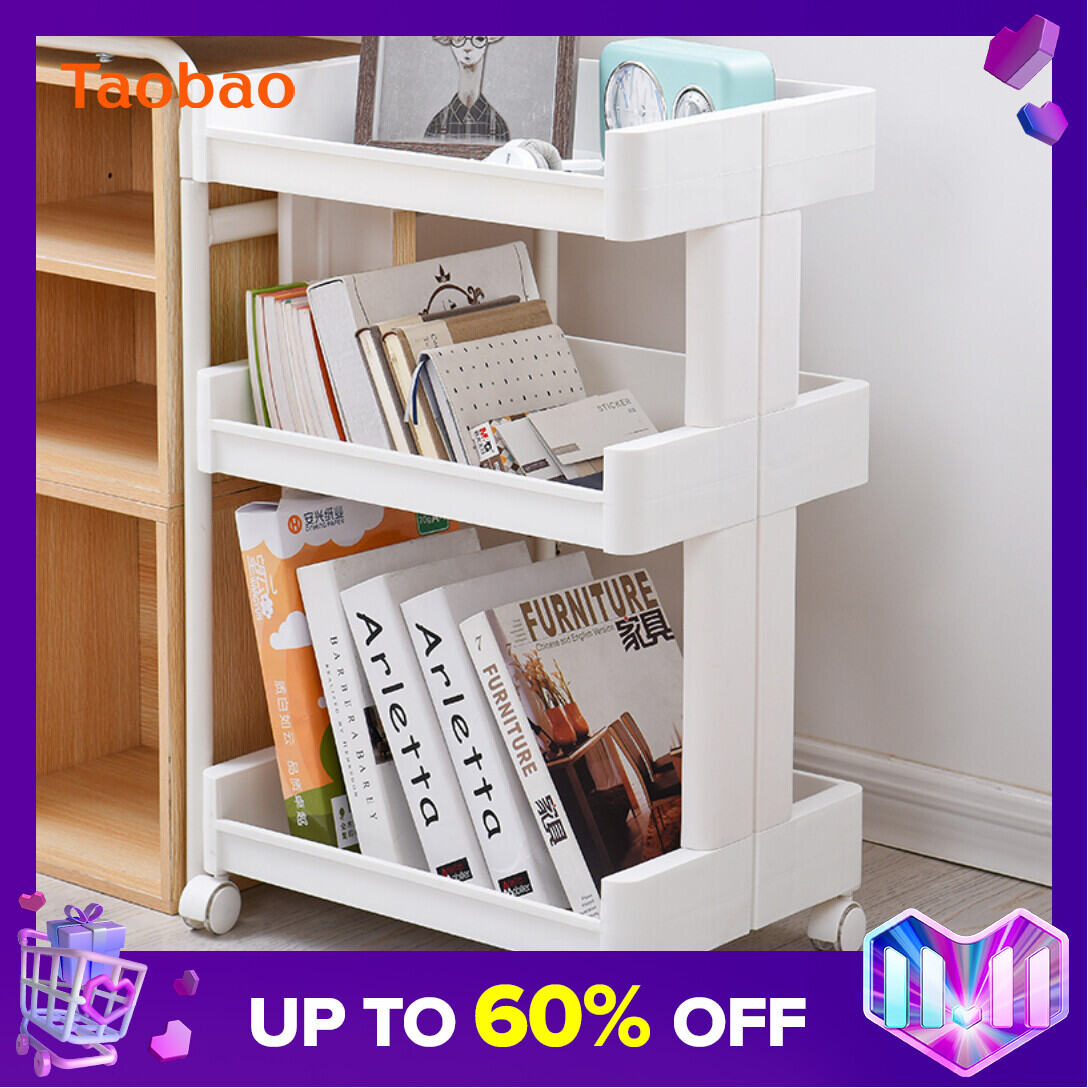 Movable Bookshelf Trolley with Wheels Storage Rack Floor Small Bedroom Storage Rack Living Room Multi-Layer Storage Rack