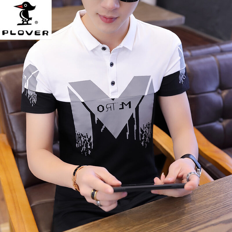 HYX Short Sleeve T-shirt Young MEN'S Summer 2020 New Style Joint Polo Shirt Printed Fold-down Collar Handsome Pullover Fashion