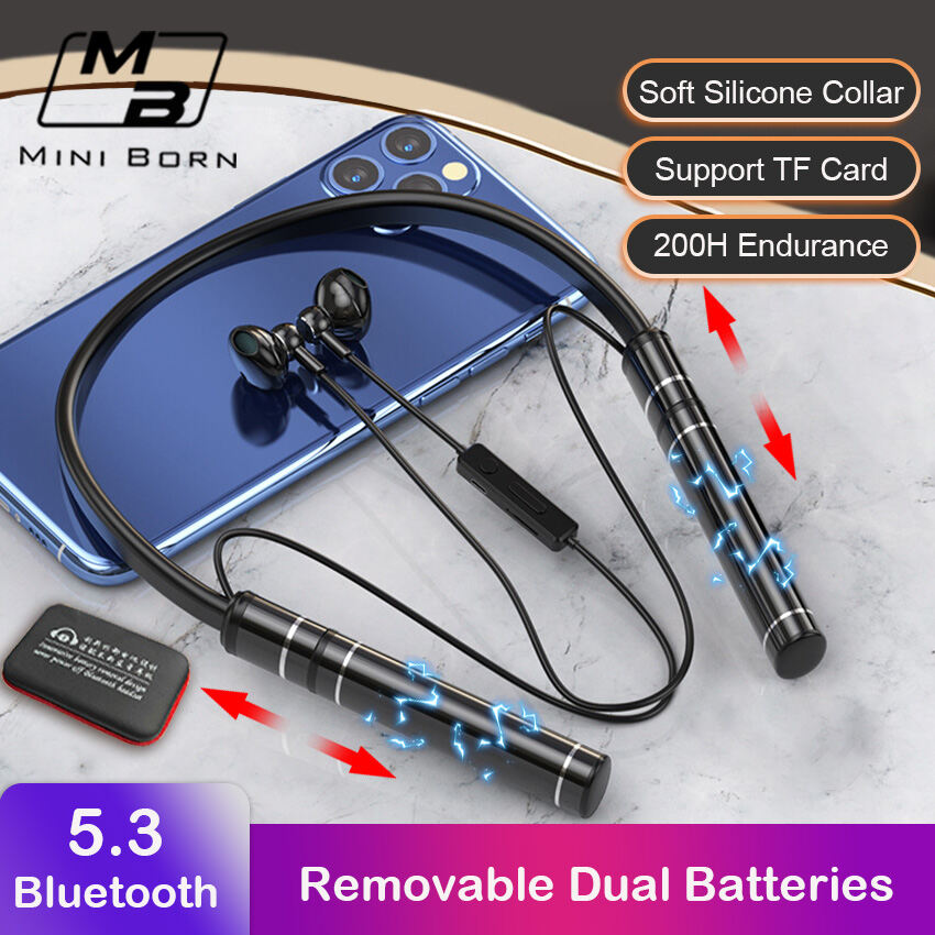 Mini Born TWS Earphone Half In-Ear Headphones Bluetooth 5.3 Earphones Neck Hanging Earbuds Waterproof Sport Earphone HIFI Stereo Headset Support TF Card