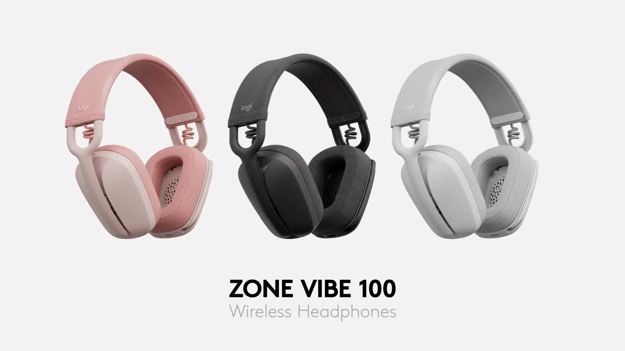 Logitech Zone Vibe 100 Wireless Headphones with Noise-Cancelling Microphone, Bluetooth, USB-A Receiver; Works with Zoom, Google Voice, Google Meet, Mac/PC