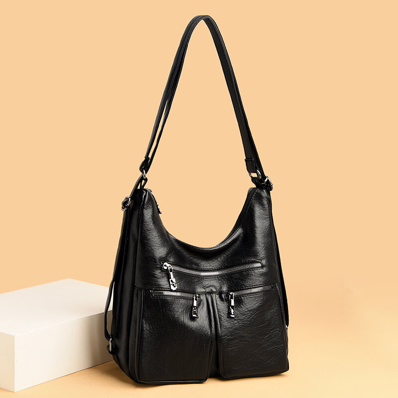 Genuine Leather Middle-Aged Women's Bag Large Capacity Soft Leather Mother Mother-in-Law Bag 2022 New Shoulder Backpack Dual-Use Bag Crossbody Bag
