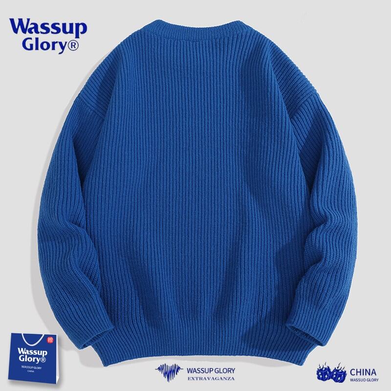 Wassup2022 Autumn and Winter Loose Solid Color round Neck Sweater Men's Simple Versitile Fashion Couple Sweater