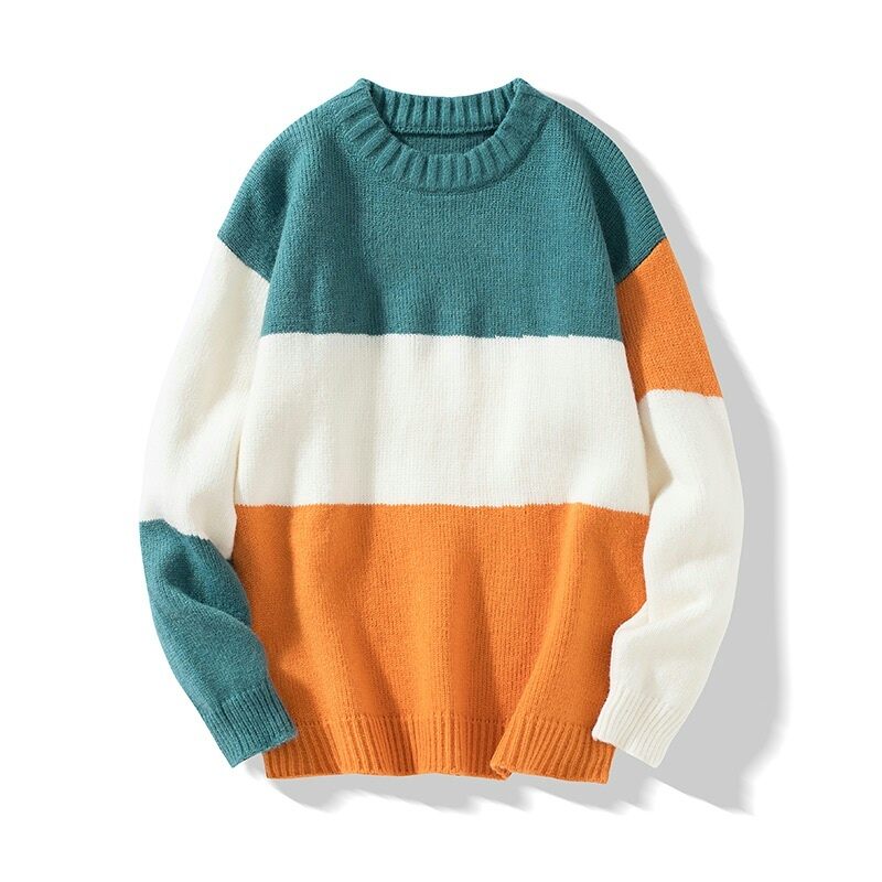 Autumn and Winter Japanese Style Thickened Color Matching Loose round Neck Sweater Men's Korean Style Idle Style Versatile Student Sweater Ins