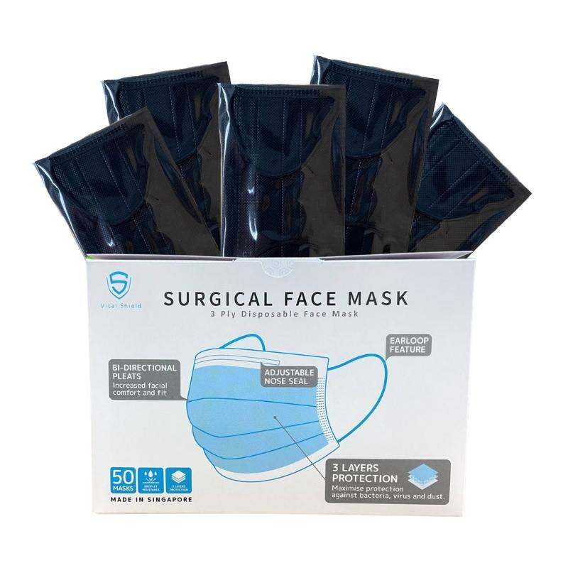 Vital Shield 3-ply Surgical Black Face Mask Made in SG (VS50MBB)