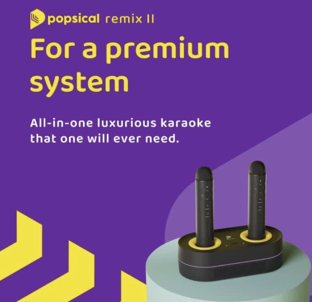 Popsical Remix 2 (All-in-1) c/w 2 microphones and hub receiver (1 Year Local Warranty) - Free 1month subscription, HDMI & AUX Cables, Free Carrying Bag worth $49