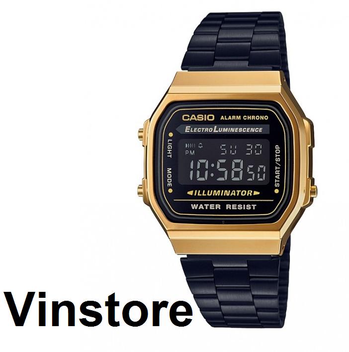 [Vinstore] Casio A168 Adjustable Black IP Stainless Steel Gold Tone Digital Quartz Men Women Watch A168WEGB-1B A168WEGB-1BDF A168WEGB-1 A-168WEGB-1B