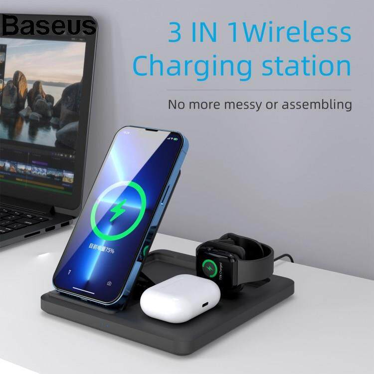 Baseus C18 15W Wireless Charging Stand for iPhone / Apple Watch / AirPods Pro 3-in-1 Adjustable Angle Folding Charger