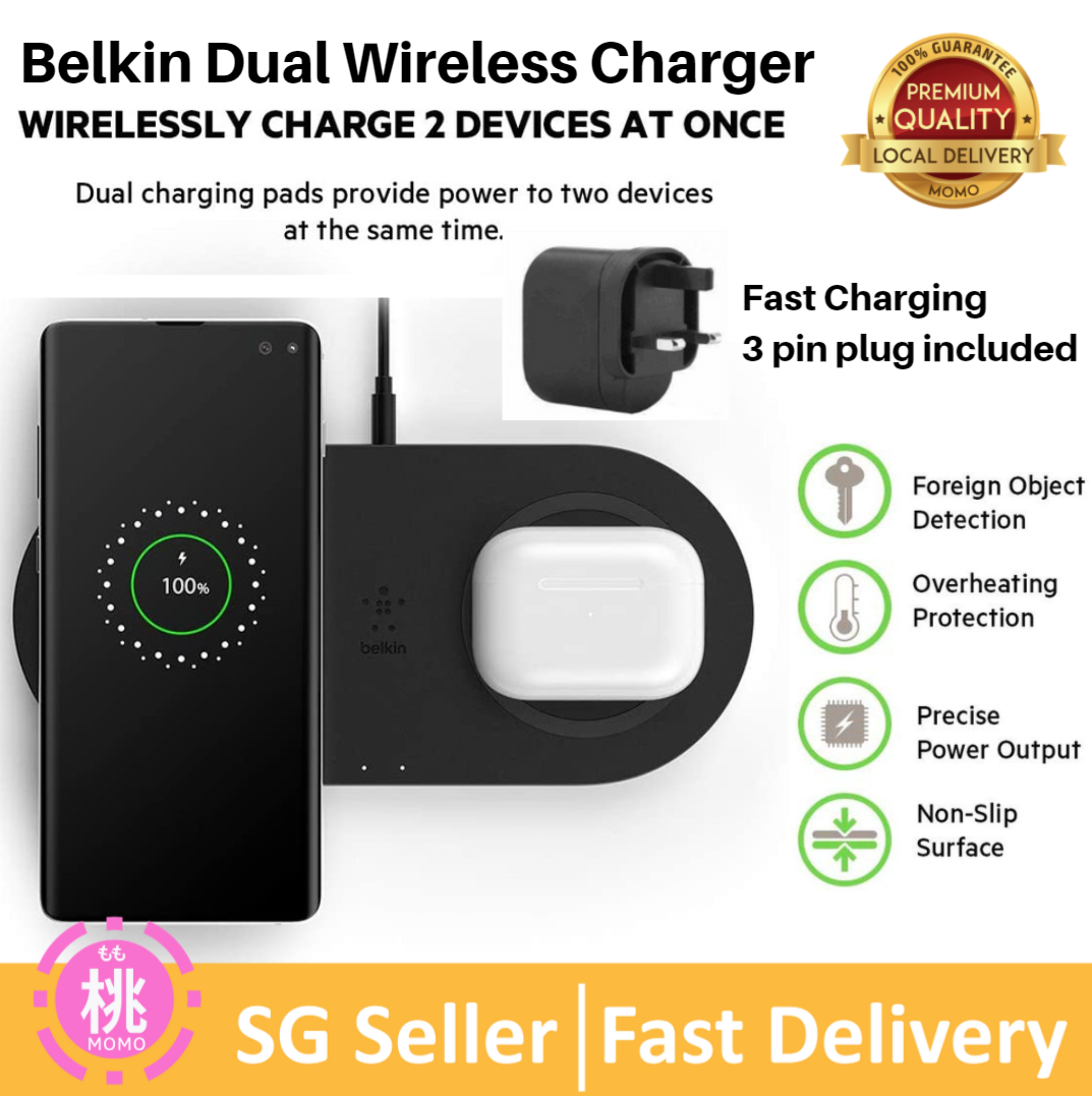 Belkin Dual Wireless Charger (Dual Wireless Charging Pad 10W for iPhone 11, 11 Pro, 11 Pro Max, Galaxy S20, S20+, S20 Ultra, Pixel 4, 4XL, AirPods and more)