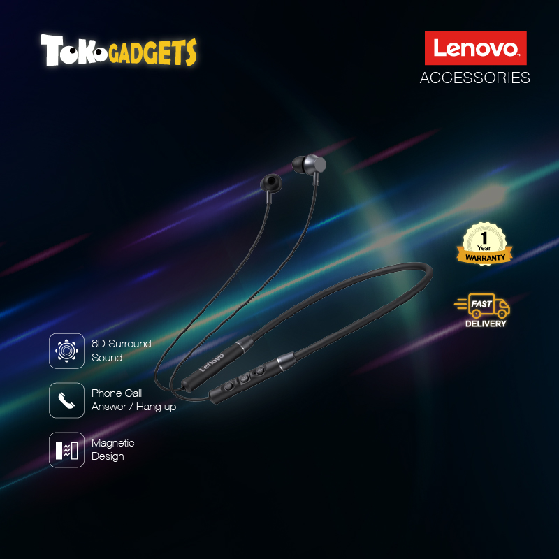Lenovo QE03 Neckband Wireless Bluetooth Earphone In-Ear Headset with Mic Sweatproof (8D Surround Sound) - 1 Year Warranty