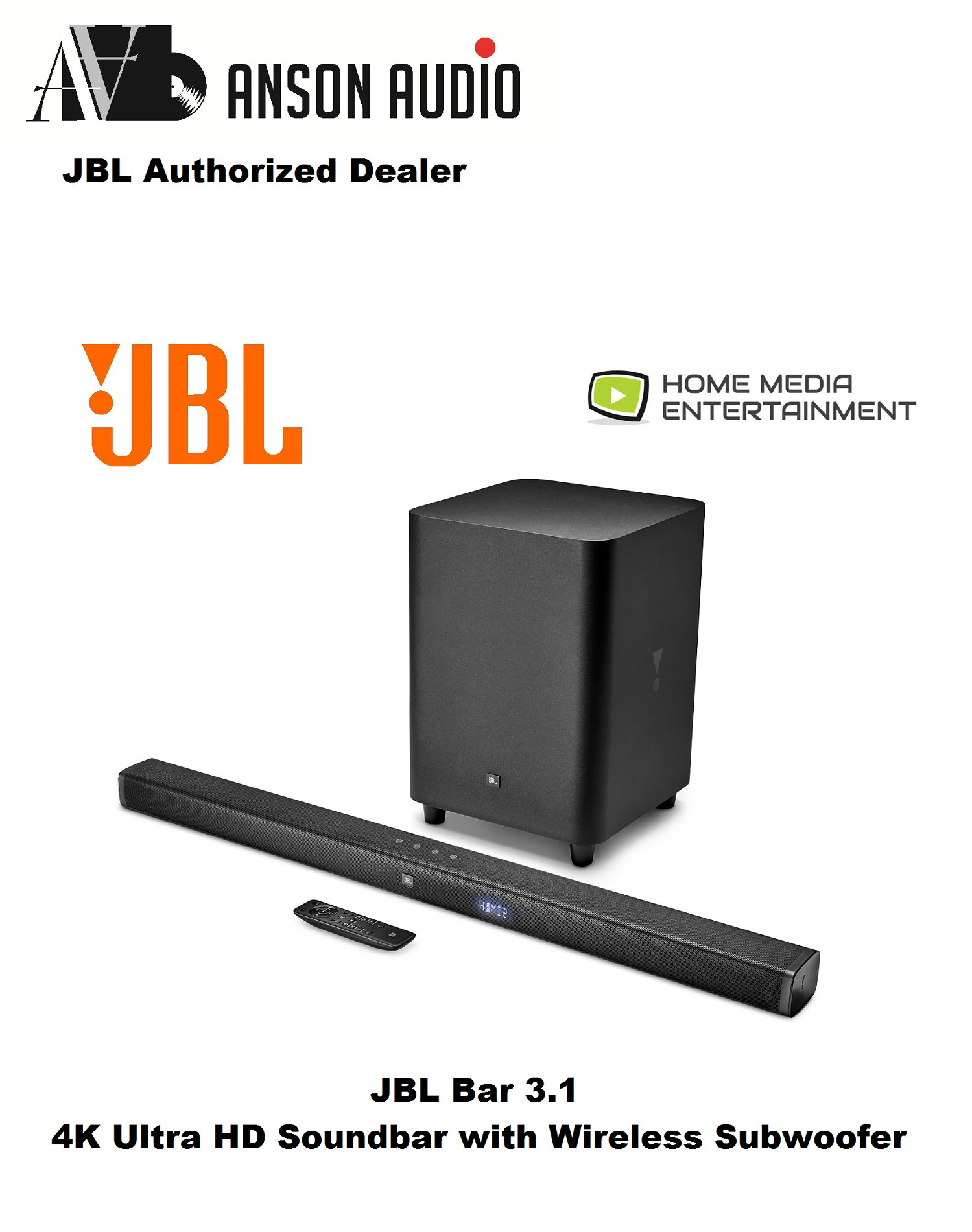 JBL Bar 3.1 4K Ultra HD Soundbar with Wireless Subwoofer