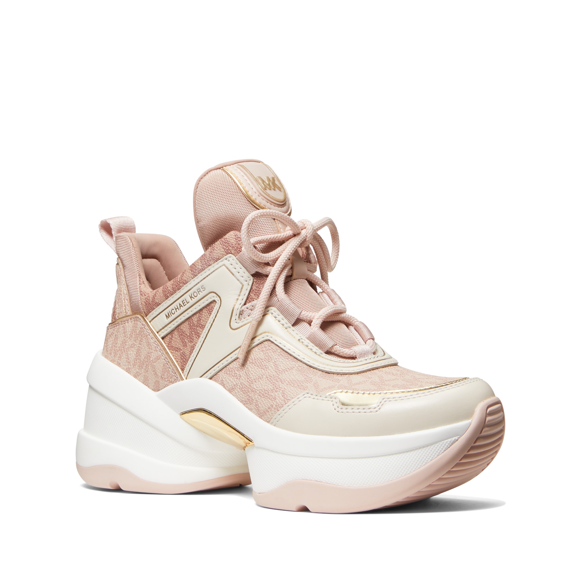 MICHAEL KORS WOMENS Olympia Two-Tone Logo Trainer