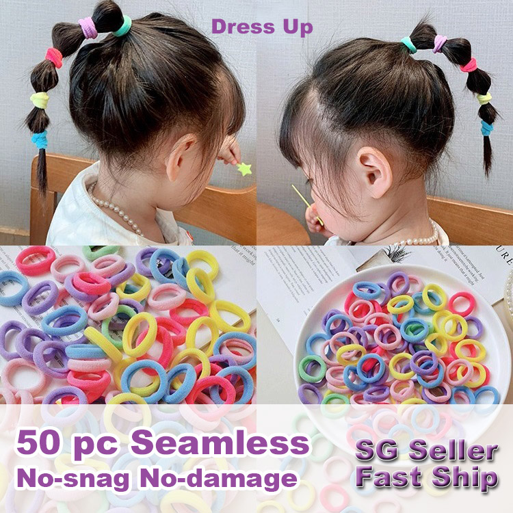 [SG | Seamless] 50pc Candy Color 2.5cm Hair Band Hair Ties For Kids 3-8 Years Old, No-snag No-damage Hair Rubber Band, High Elasticity Cute Baby Kid Headdress Hair Ring