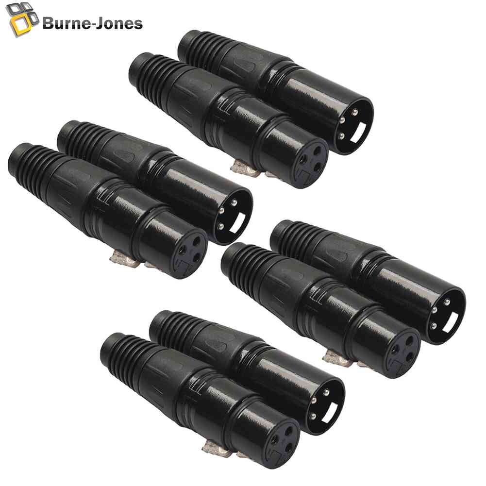 Black 8pcs 4 Male 4 Female XLR 3Pin Microphone Audio Cable Connectors Plugs