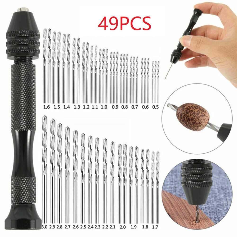 TOOLNEST 49PCS/Set HSS Mini Micro Spiral Hand Push Drill Chuck Drill Pin Vise Bits