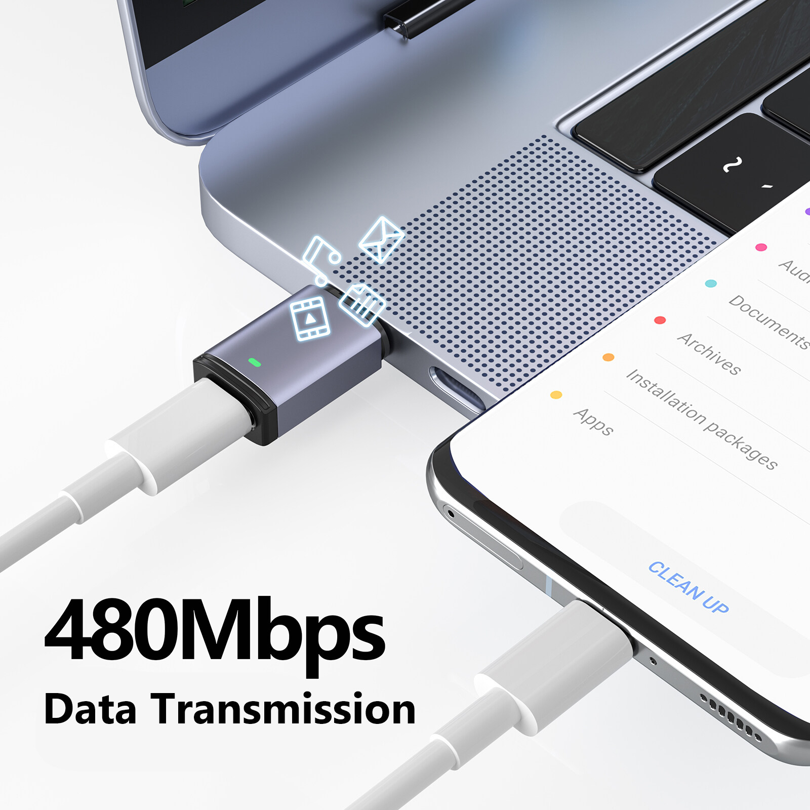 Elbow/straight Fast Charging Connector 480mbps Data Transmission Portable Date Transfer Converter Support Headset for Macbook/type-c Phone