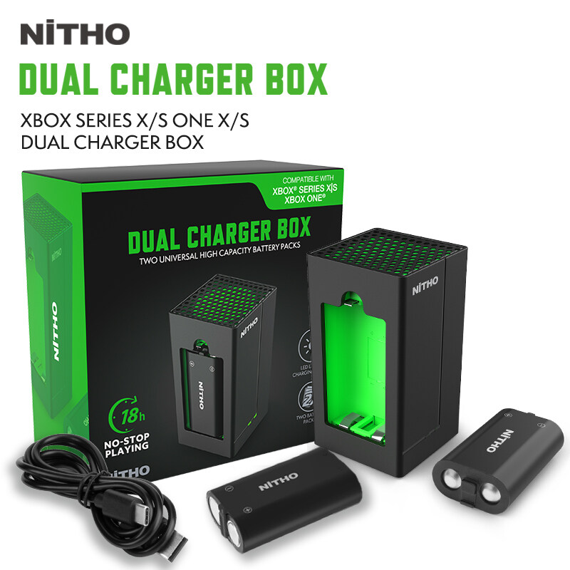 NiTHO Xbox Dual Battery Charger Box Charging Dock Station with 2 Rechargable Battery Packs LED Gamepad Charger Stand compatible with Xbox Series X/S Xbox One X/S Controllers, Xbox Accessories