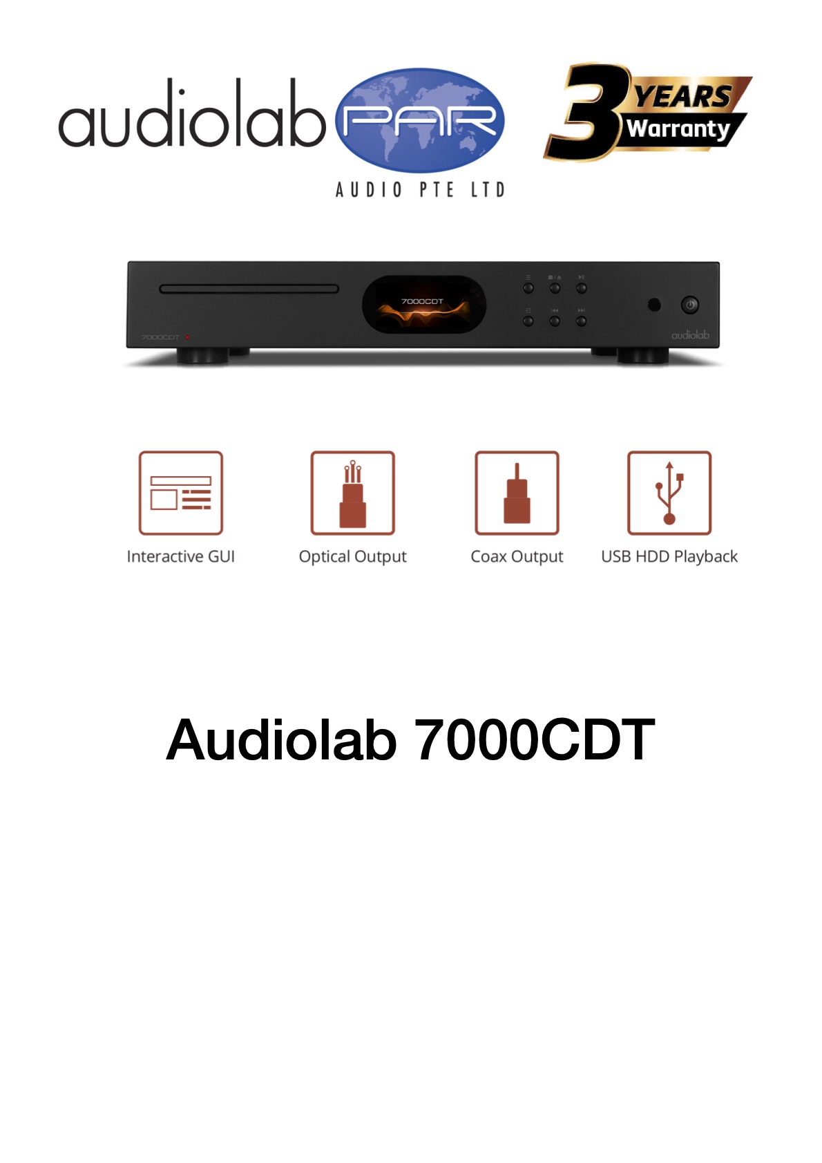 AUDIOLAB 7000CDT (BLACK) 3 YEARS WARRANTY, CD TRANSPORT, AUDIOPHILES