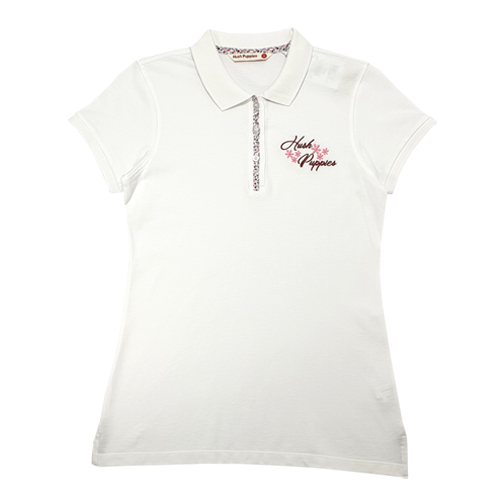 HUSH PUPPIES LADIES PIQUE POLO WITH EMBROIDERY |100% COTTON| #HLP059599WHT/PNK