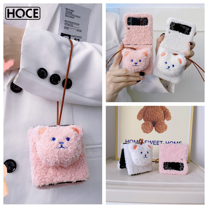 HOCE Cute Doll 3D Fluffy Bear Phone Case For Samsung Galaxy Z Flip 3 4 Z Flip4 Flip3 5G Folding Kickstand Fur Cover Cases