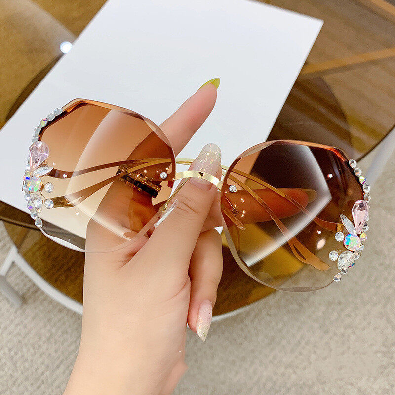 cabecade High Quality Sunglasses New 2022 Fashion Rhinestone Sunglasses Women's Trendy Anti-UV Sunglasses Slim Sunglasses Korean Version