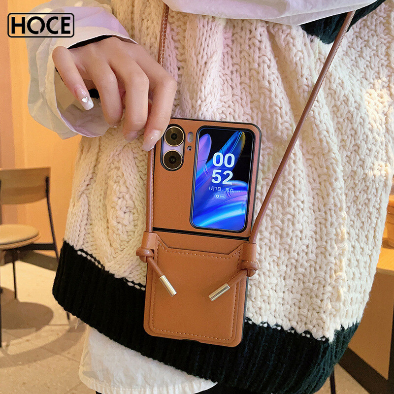 HOCE Luxury Diagonal Strap Phone Case For OPPO Find N2 Flip Cases With Lanyard Shookproof Cover