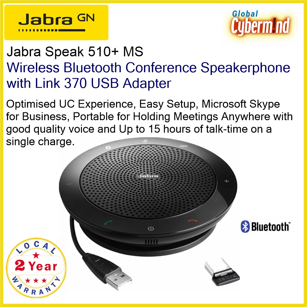 Jabra Speak 510+ MS USB Wireless Bluetooth Conference Speakerphone - Easy Setup, Portable Speaker for Holding Meetings Anywhere (Up to 15 hours of talk-time)