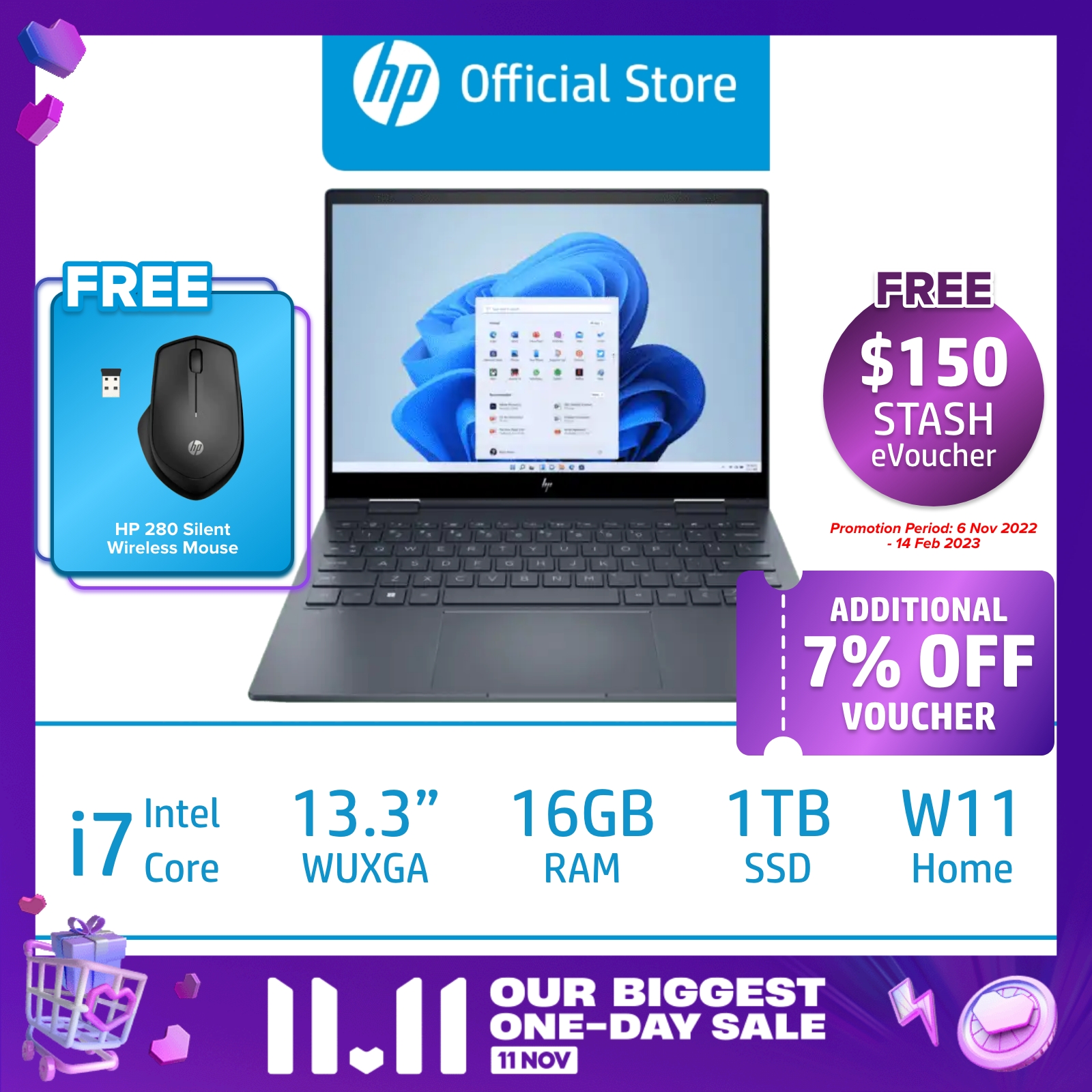 HP ENVY x360 2-in-1 Laptop 13-bf0065TU / Intel Core i7-1250U / Intel Iris X Graphics / 16GB RAM / 1 TB SSD / 2 Years ADD / 2 Years Onsite Warranty