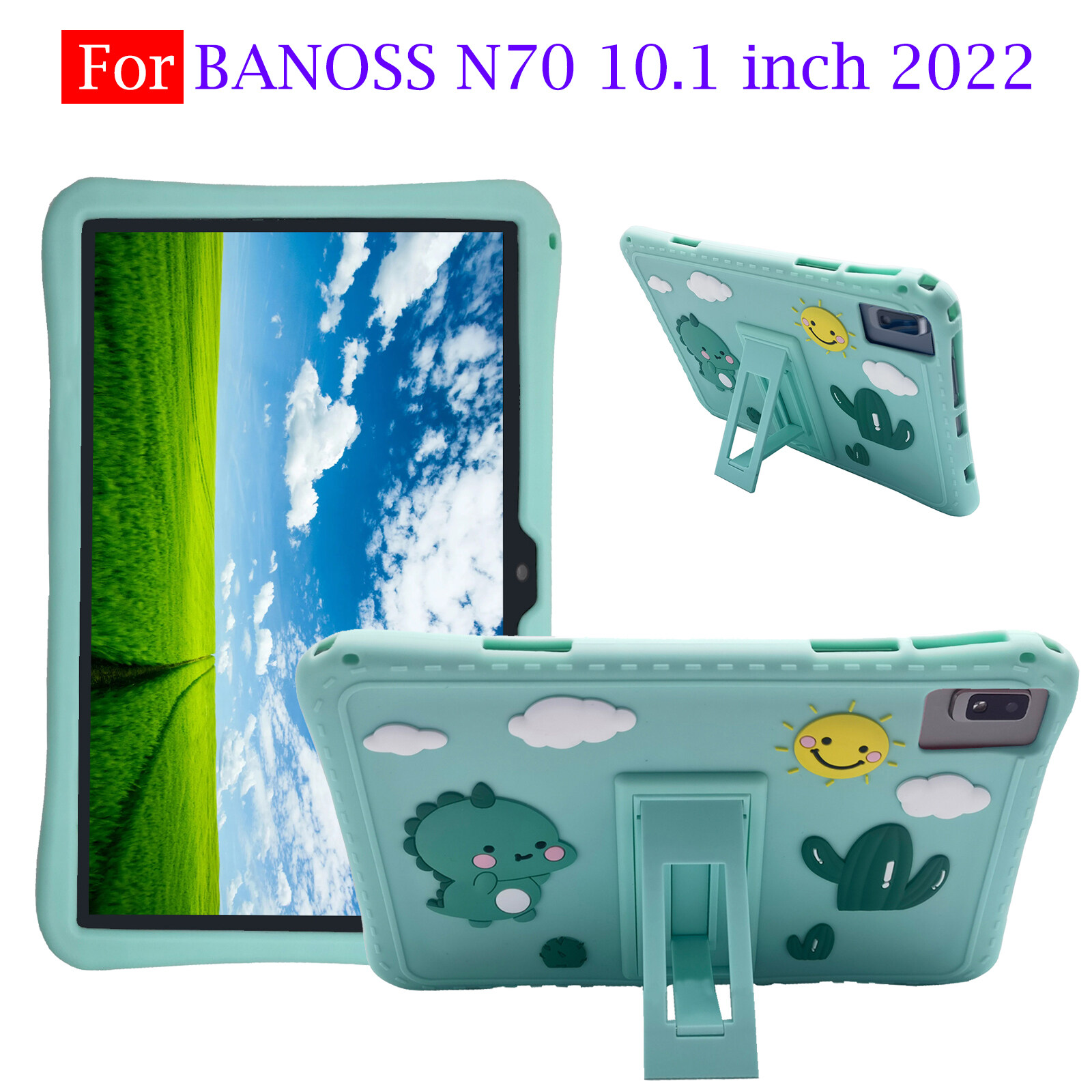 For BANOSS N70 10.1 inch 2022 Case Cartoon Soft Silicone Case Astronaut Spaceship Tablet PC Case Shockproof Non-slip Adjustable Stand Cover Protective Case BANOSS N 70