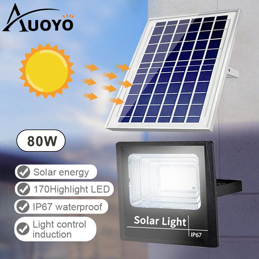 Auoyo LED Solar Light Outdoor Waterproof Lighting 20W/80W with Remote Control Automatic Switch