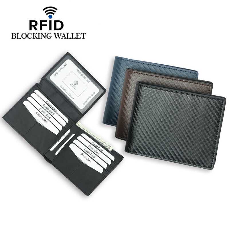 Men Leather Wallet RFID Card Blocking ID Protection Anti-theft Carbon Fiber Wallets Card Holders Money Bag