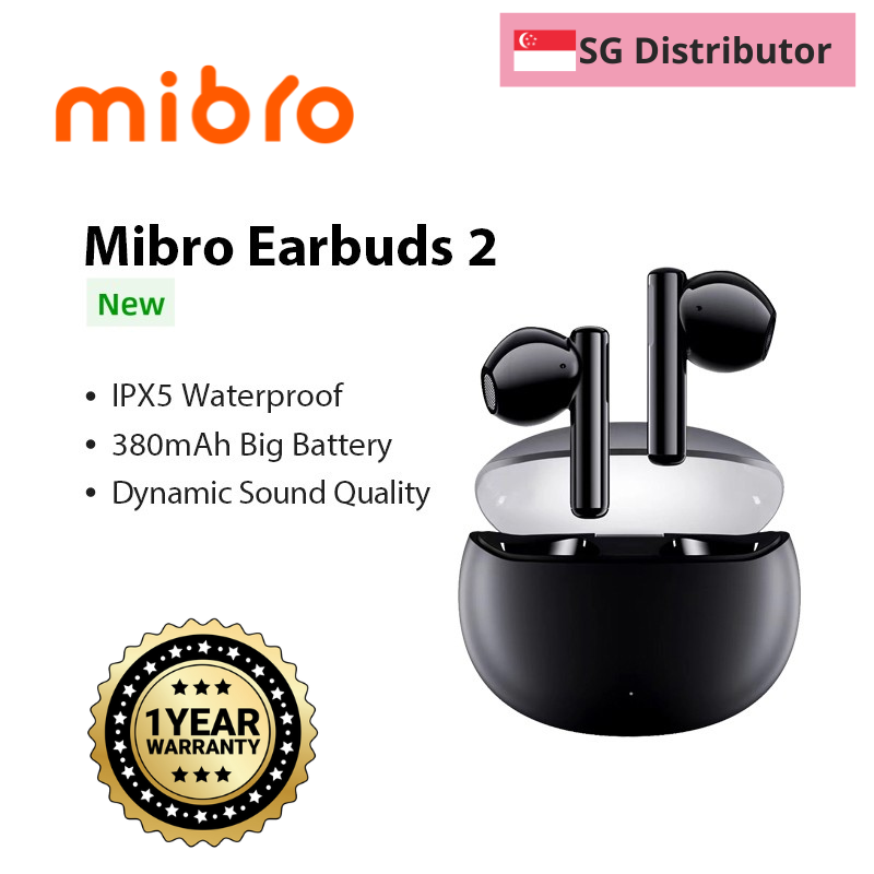 [1 Year SG Warranty] Mibro Earbuds 2, TWS earbud with Dynamic Sound, IPX5 waterpoof, long battery lift with 380mAh Li-ion battery, lightweight design