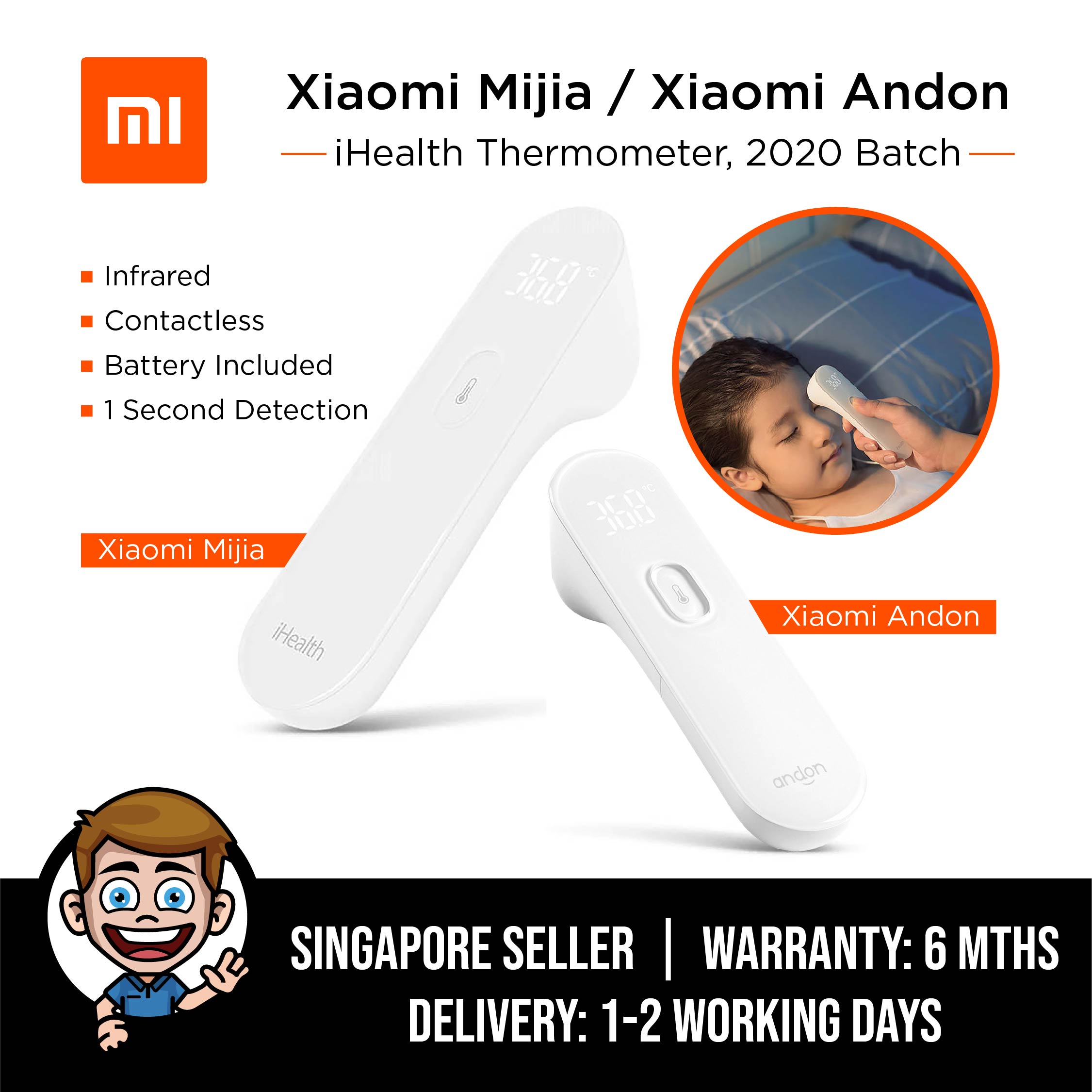 Mijia / Andon iHealth LED Non Contact Digital Infrared Forehead Thermometer, Body Thermometer for Baby Kids Adults Elders