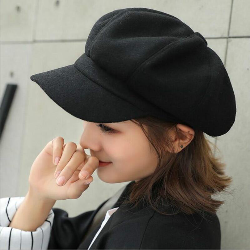 Autumn and Winter Ladies Wool Beret Outdoor Sports Warm Riding Hat Travel Ski Hat Painter Hat Newsboy Hat Hip Hop Hats