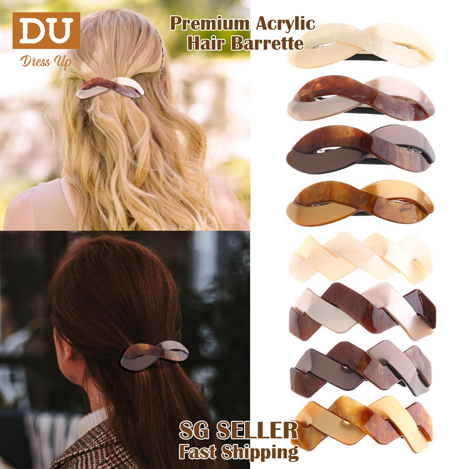[SG|Premium Acrylic] 9cm Infinity Wave Hair Barrette with Detachable Pad, Adjutable Hair Clip Hair Accessories Ponytail Holder for Women, for Half-updo or Full Hair Up