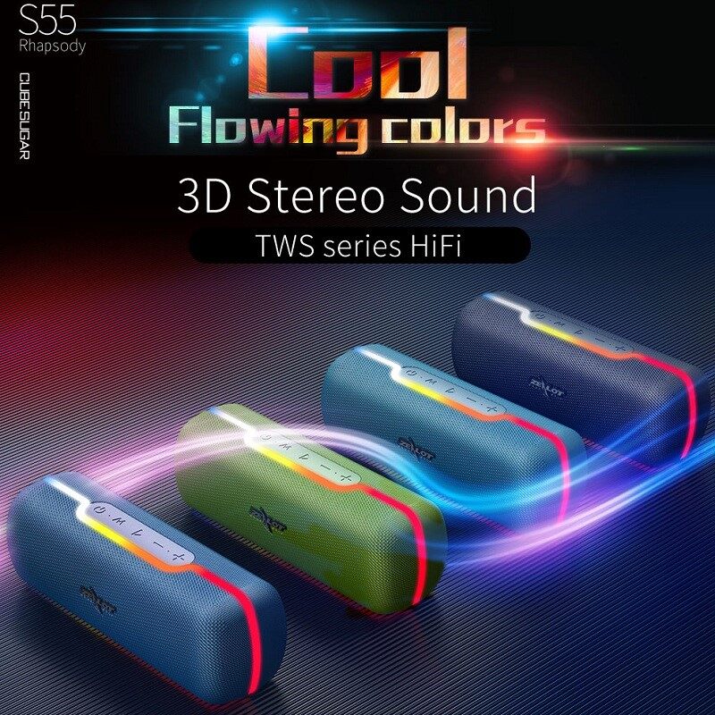 Zealot New S55 TWS Wireless Bluetooth 5.0 Speaker Impressive Sound with Deep Bass Mixed Colors Lights True Stereo Sound