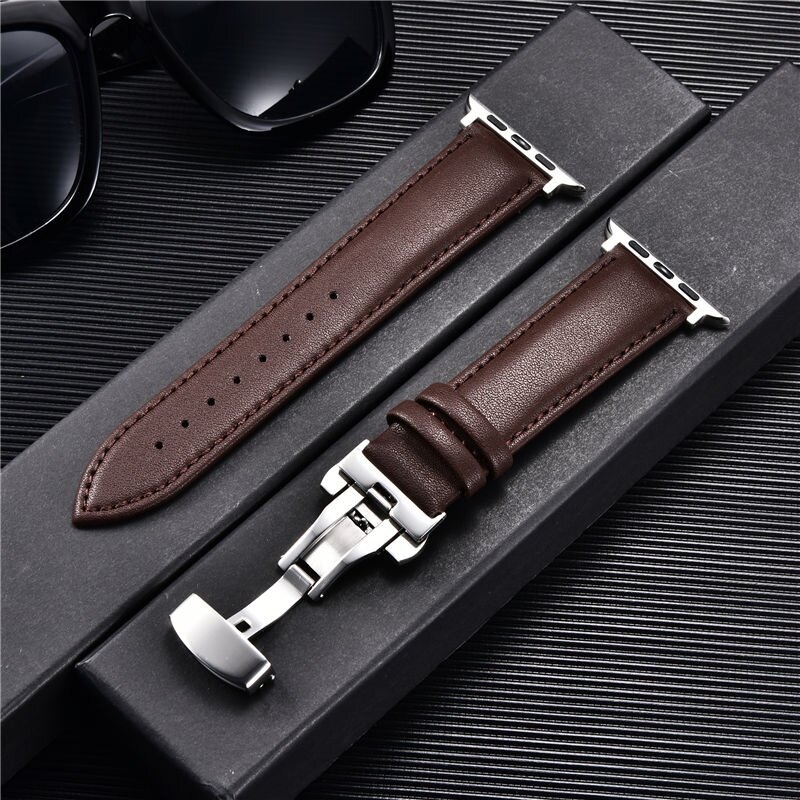 Leather Strap For Apple Watch Band Ultra 49mm 45mm 41mm 44mm 40mm 42mm Nylon Butterfly Buckle Watchband Belt For iWatch 8 7 6 5 4 SE 3