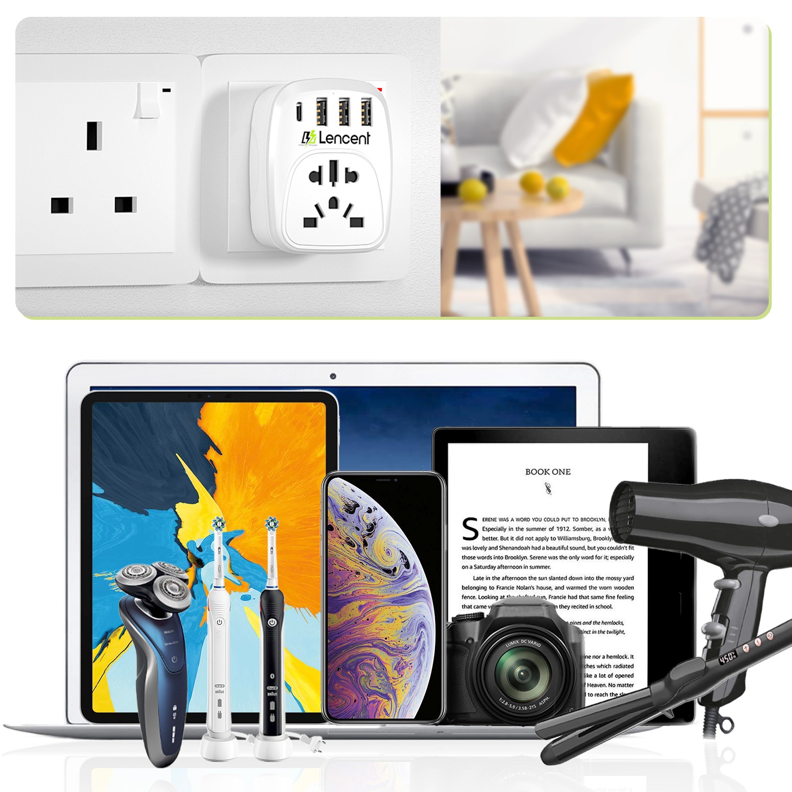 LENCENT World to Singapore Universal Travel Adapter EU/USA to UK Plug Adapter with 3 USB and 1 Type C Port European Euro 2 Pin USA American China Australia 3 Pin to British 3 Pin Socket