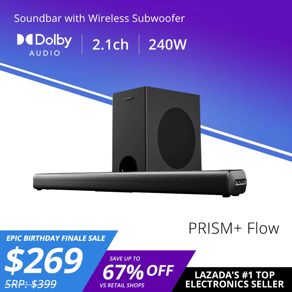 PRISM+ Flow 2.1ch Soundbar with Dolby Audio | 240W | Wireless Subwoofer | Wireless Music Streaming | Bluetooth 5.0