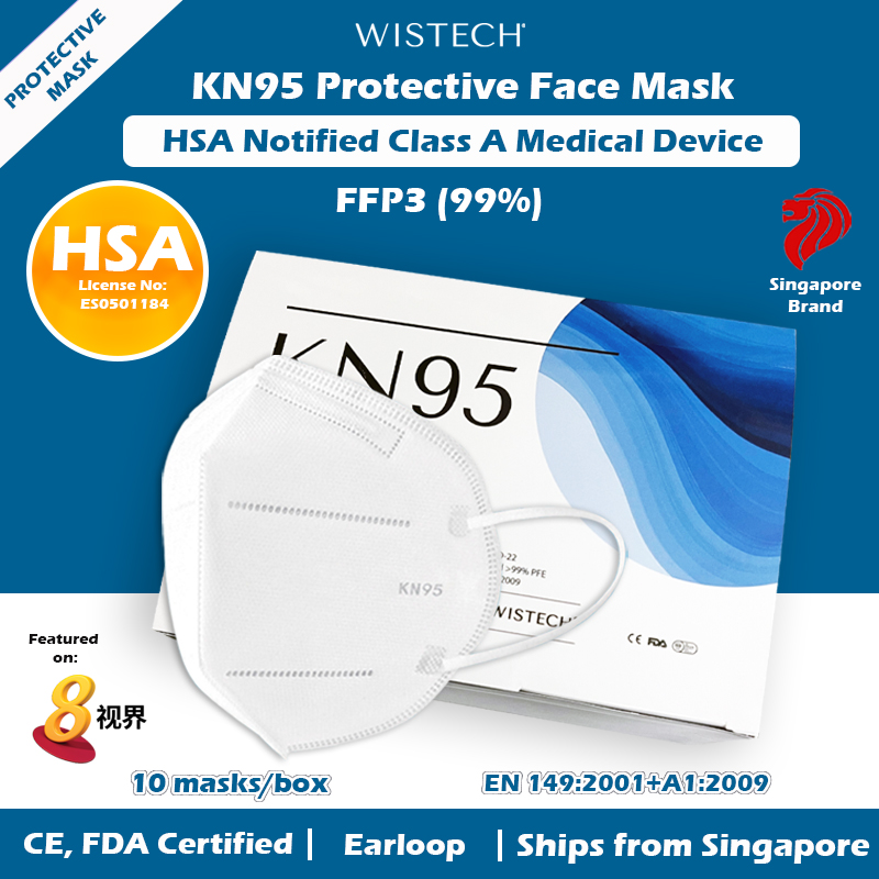 [OFFICIAL STORE] GET ADDITIONAL % OFF (Adult/Kids) Wistech KN95 Protective Face Mask, 10pieces, HSA Notified Medical Device FDA CE Approved,FFP3 (99%), Wistech Singapore