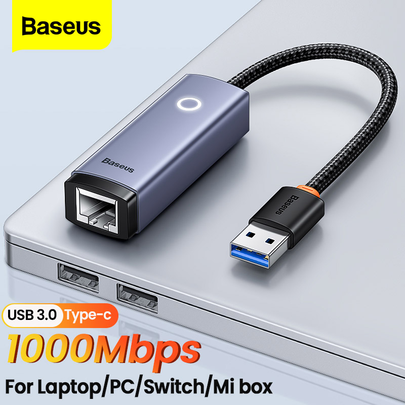 Baseus USB RJ45 Adapter 100Mbps/1000Mbps USB C to RJ45 LAN Port Ethernet Adapter for Laptop PC Switch MacBook Pro