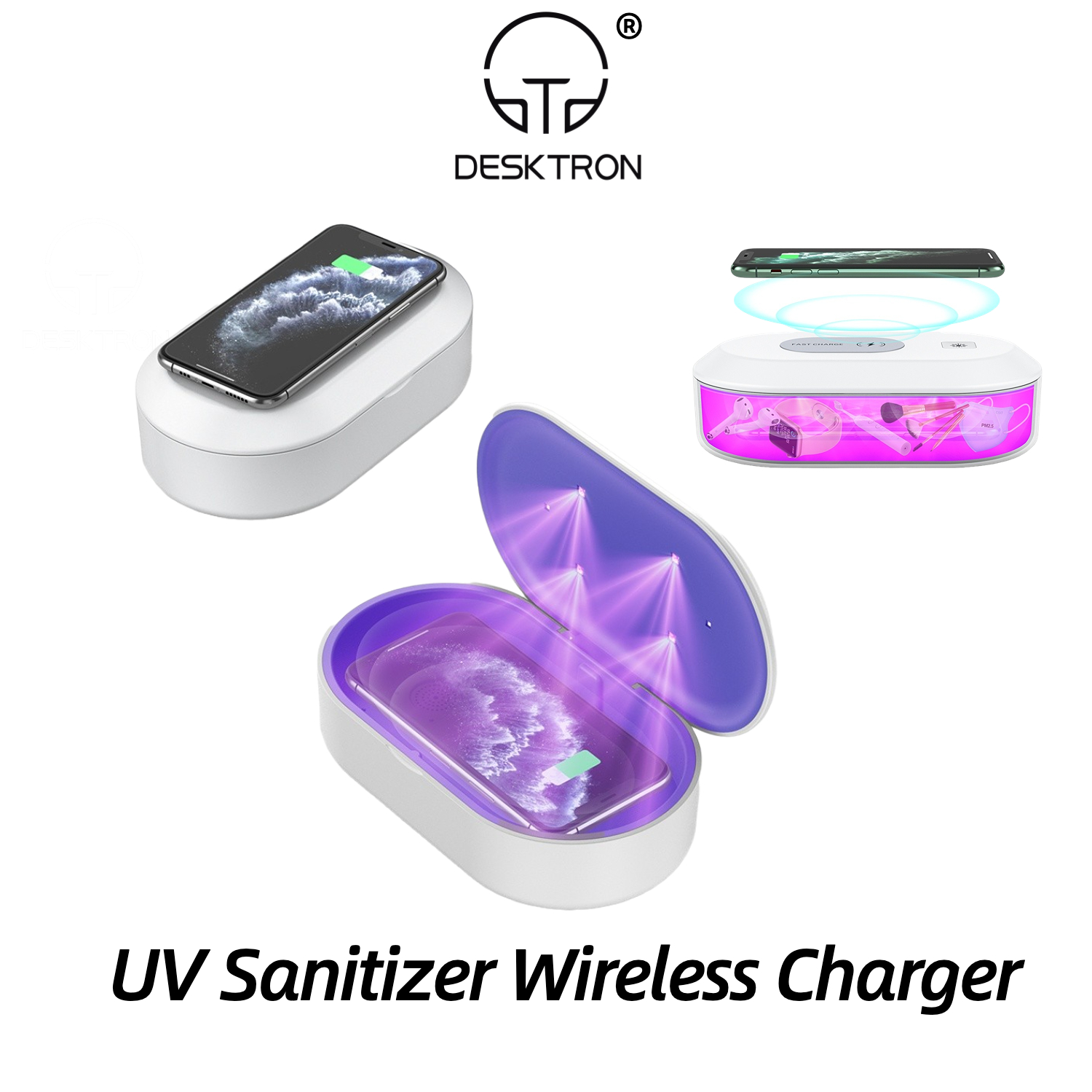 Phone UV Sanitiser Wireless Charger, 15W Fast Charge Qi Wireless Charger Multi-Function UV Light Cell Phone Steriliser