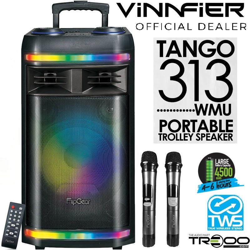 Vinnfier FlipGear Tango 313 WMU Wireless Bluetooth Trolley Portable Speaker with Wireless Handheld Microphones