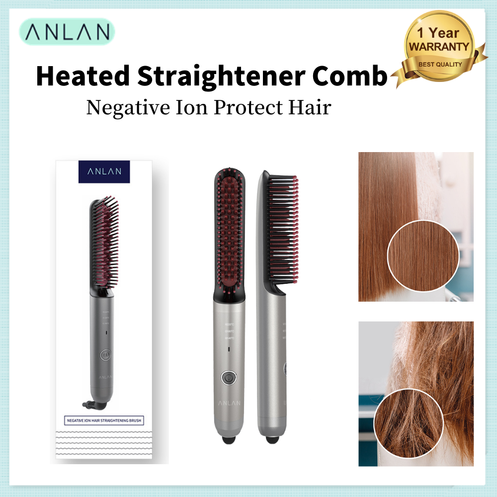 ANLAN Negative Ion Hair Straightener Brush  Electric Heating Hair Comb Smoothy Messy Hair
