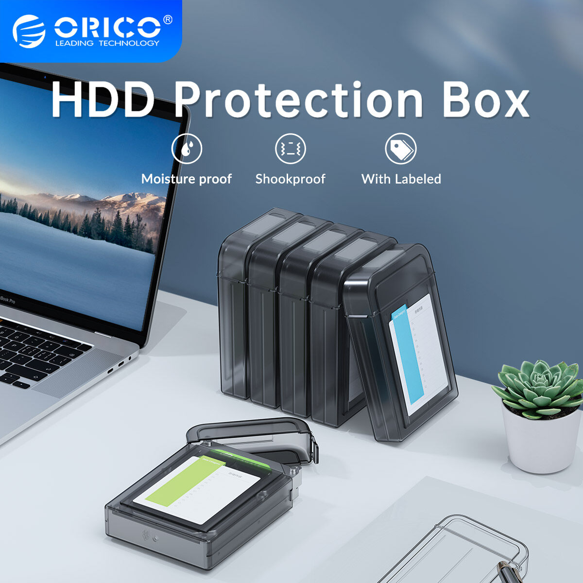 HDD Storage Case ORICO 5Pcs 2.5" Multi-disk Plastic Storage Bag 3.5" Hard Drive Disk Protection Box with Label, PP Material for Waterproof and Moisture Proof