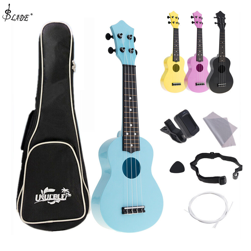 SLADE 21 Inch Full Kits Soprano Ukulele + Picks + Cloth + Strings + Strap +Tuner Set + Bag for Kids / Beginners