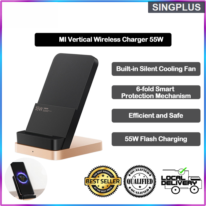 【SG LOCAL SELLER】  Vertical Air-cooled Wireless Charger 55W Max with Flash Charging Qi Compatible Multiple Safe Stand Horizontal for Mi 10