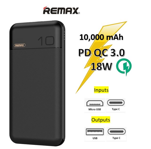 Fast Charging QC3.0 Remax 10000 Mah Power Bank Powerbank