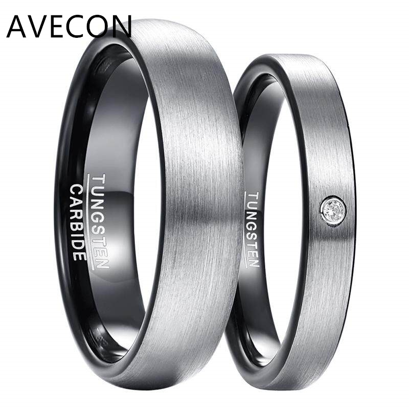 4mm 6mm Duo Tone Tungsten Carbide Rings for Men Women Brushed Finish Couple Wedding Band Sets Comfort Fit Size 7-14